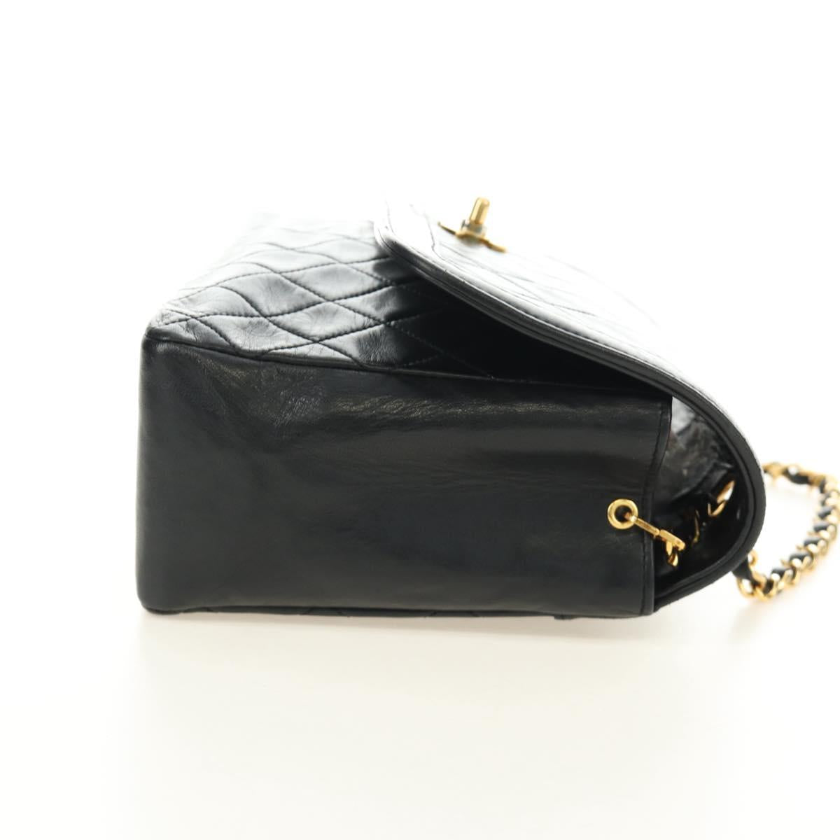 CHANEL Chain Matelasse Shoulder Bag Lamb Skin Black Gold CC Auth 187189SAV