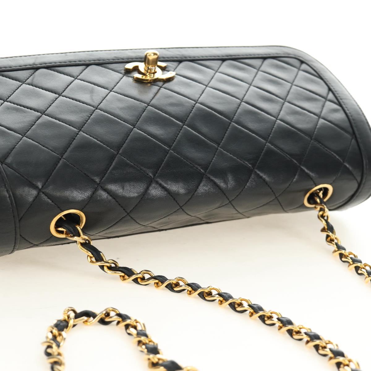 CHANEL Chain Matelasse Shoulder Bag Lamb Skin Black Gold CC Auth 187189SAV