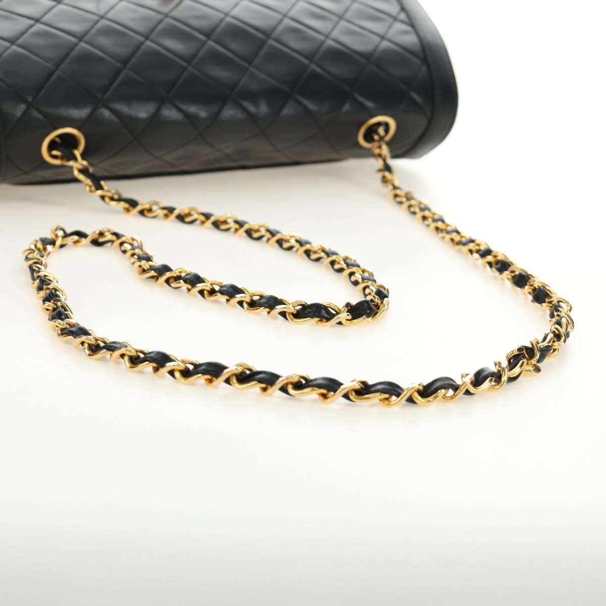 CHANEL Chain Matelasse Shoulder Bag Lamb Skin Black Gold CC Auth 187189SAV