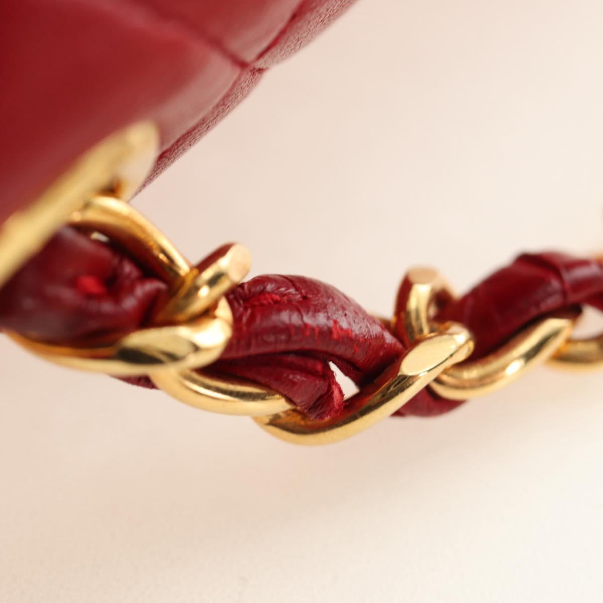 CHANEL Matelasse Chain Shoulder Bag Lamb Skin Red Gold CC Auth 187190A