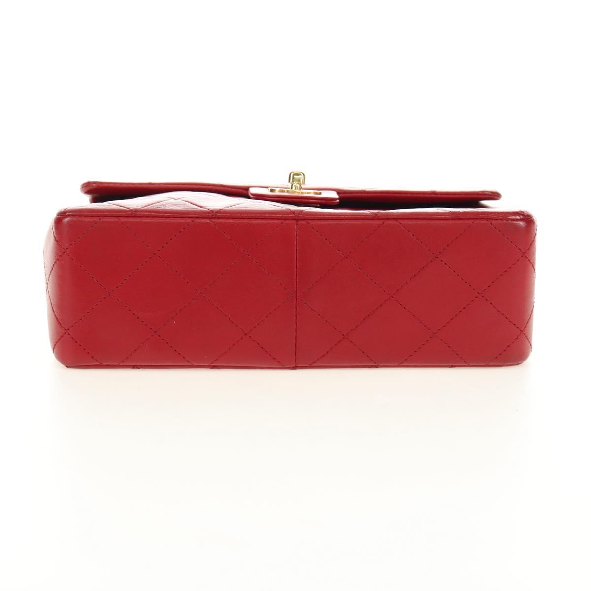 CHANEL Matelasse Chain Shoulder Bag Lamb Skin Red Gold CC Auth 187190A