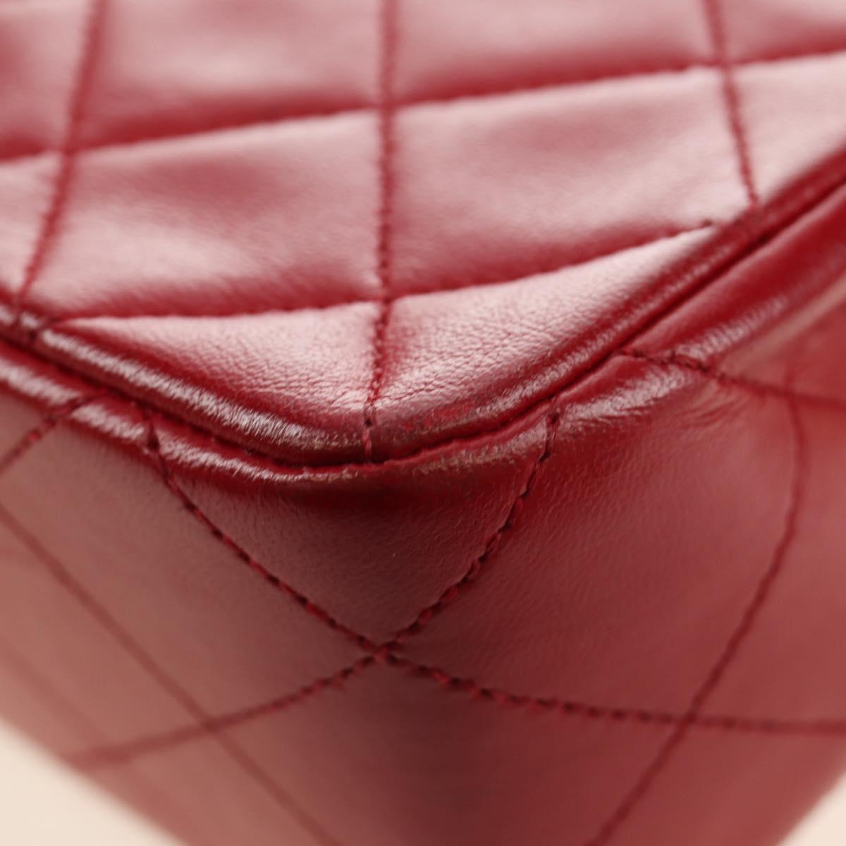 CHANEL Matelasse Chain Shoulder Bag Lamb Skin Red Gold CC Auth 187190A