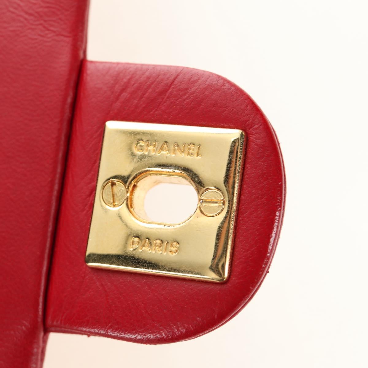 CHANEL Matelasse Chain Shoulder Bag Lamb Skin Red Gold CC Auth 187190A