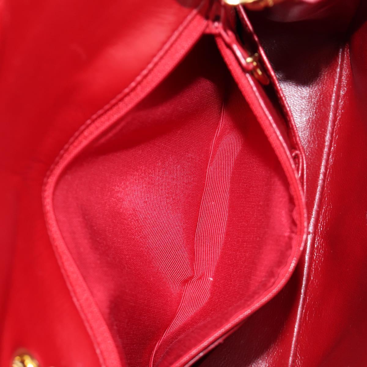 CHANEL Matelasse Chain Shoulder Bag Lamb Skin Red Gold CC Auth 187190A