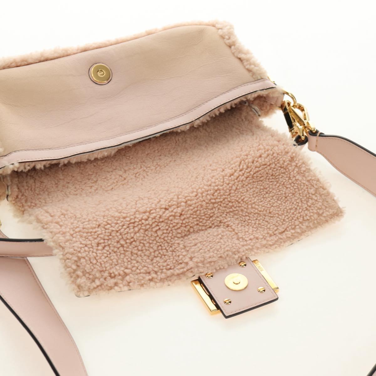 FENDI Mamma Baguette Shoulder Bag Mouton Beige Gold Auth 187191SAV