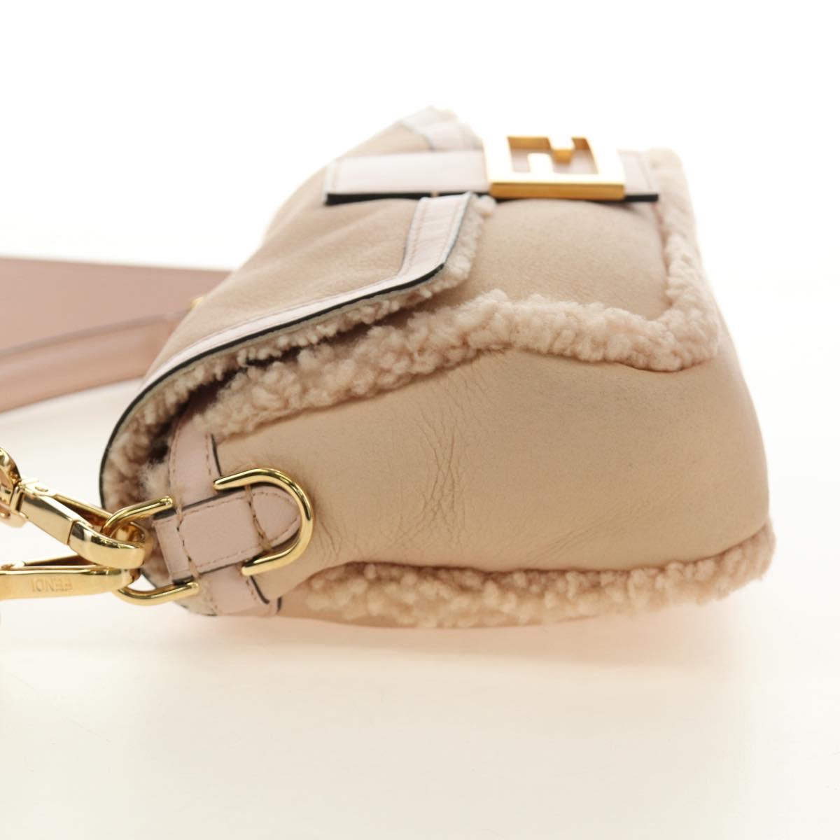 FENDI Mamma Baguette Shoulder Bag Mouton Beige Gold Auth 187191SAV