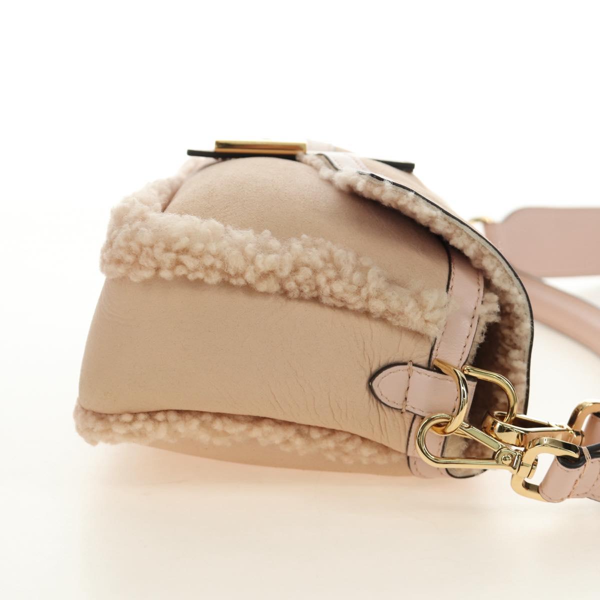 FENDI Mamma Baguette Shoulder Bag Mouton Beige Gold Auth 187191SAV