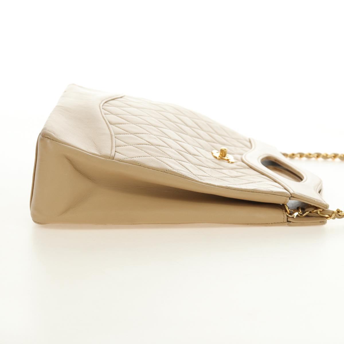 CHANEL Matelasse Chain Shoulder Bag Lamb Skin Beige Gold CC Auth 187192SAV