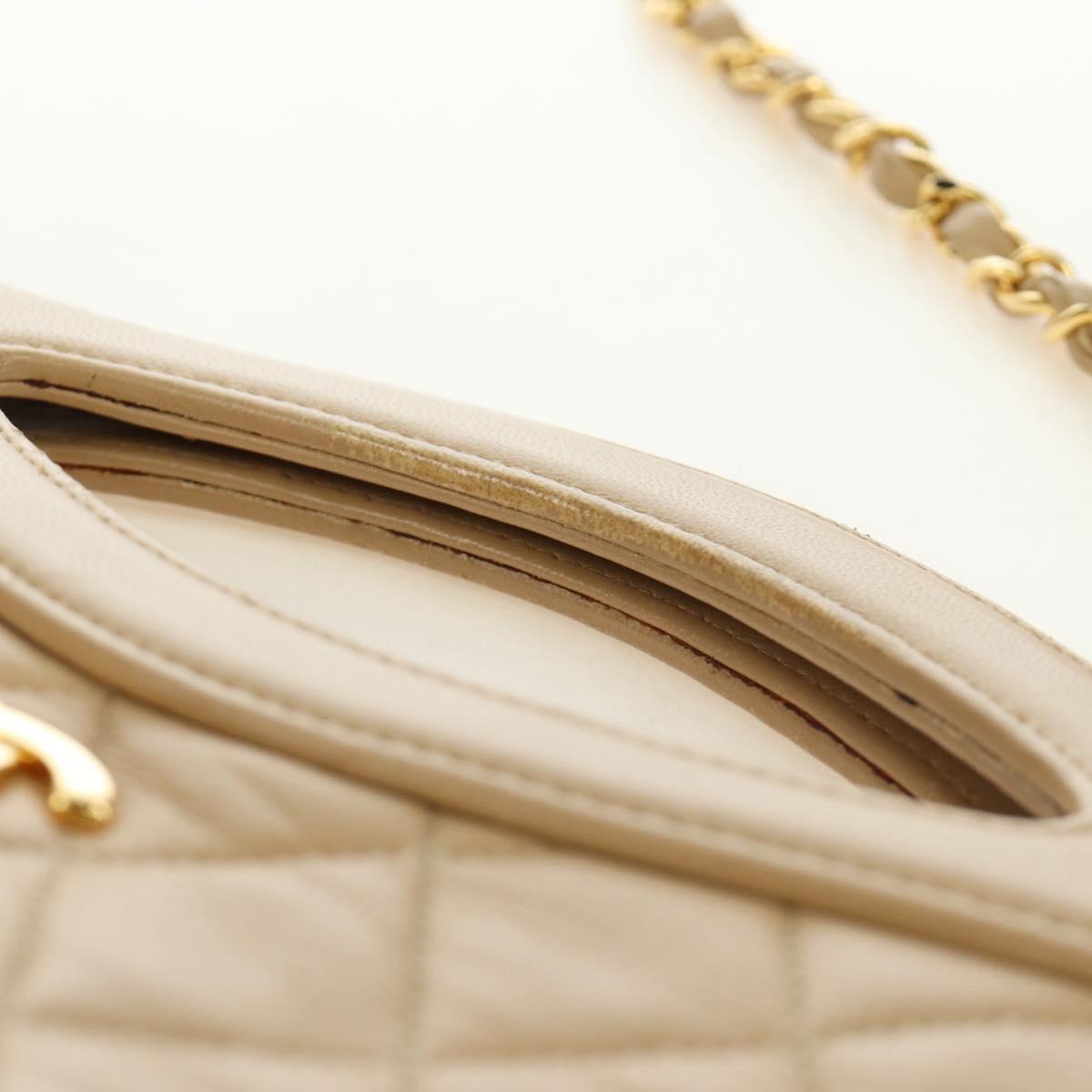 CHANEL Matelasse Chain Shoulder Bag Lamb Skin Beige Gold CC Auth 187192SAV