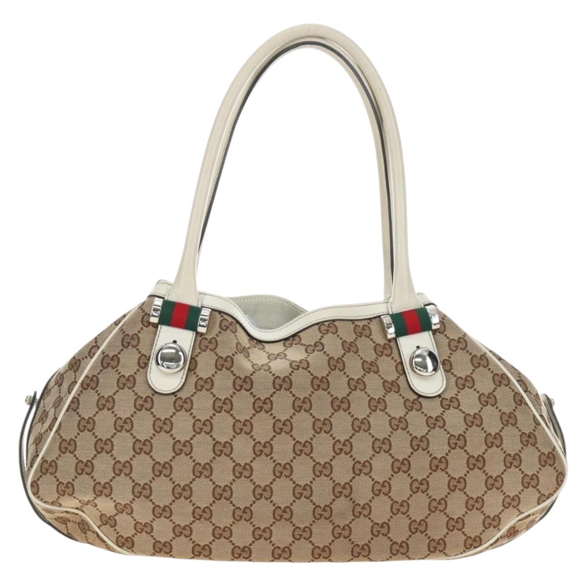 GUCCI GG Canvas Web Sherry Line Tote Bag Beige Silver Red 232971 Auth 187200SAV