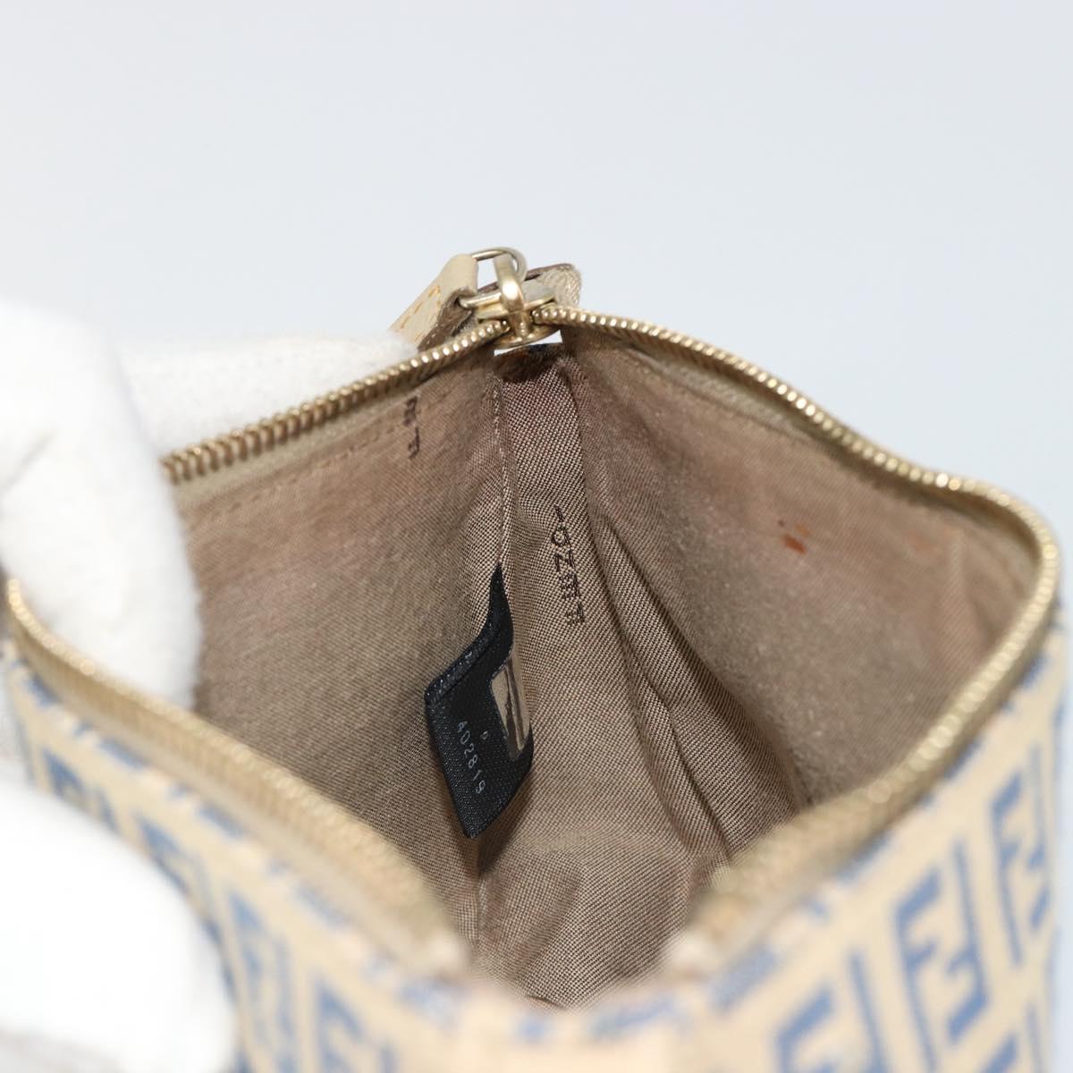 FENDI Zucchino Canvas Pouch Blue Gold Auth 187202