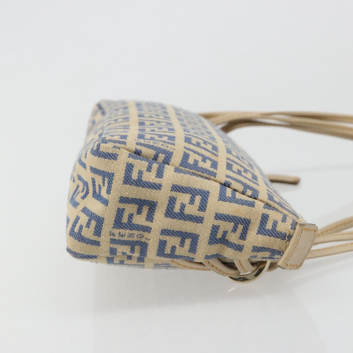 FENDI Zucchino Canvas Pouch Blue Gold Auth 187202
