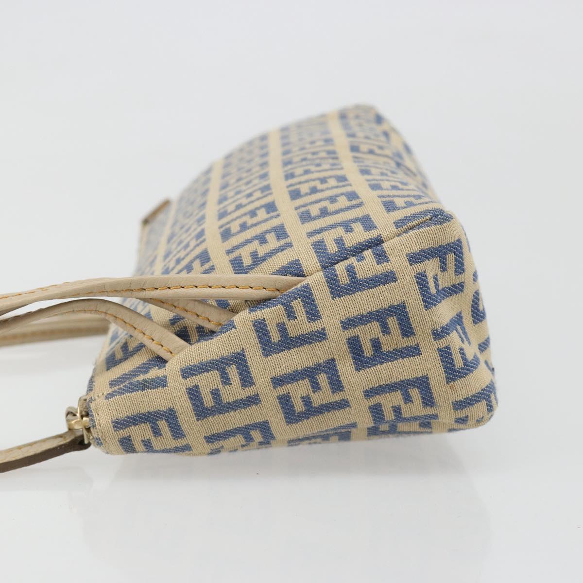 FENDI Zucchino Canvas Pouch Blue Gold Auth 187202