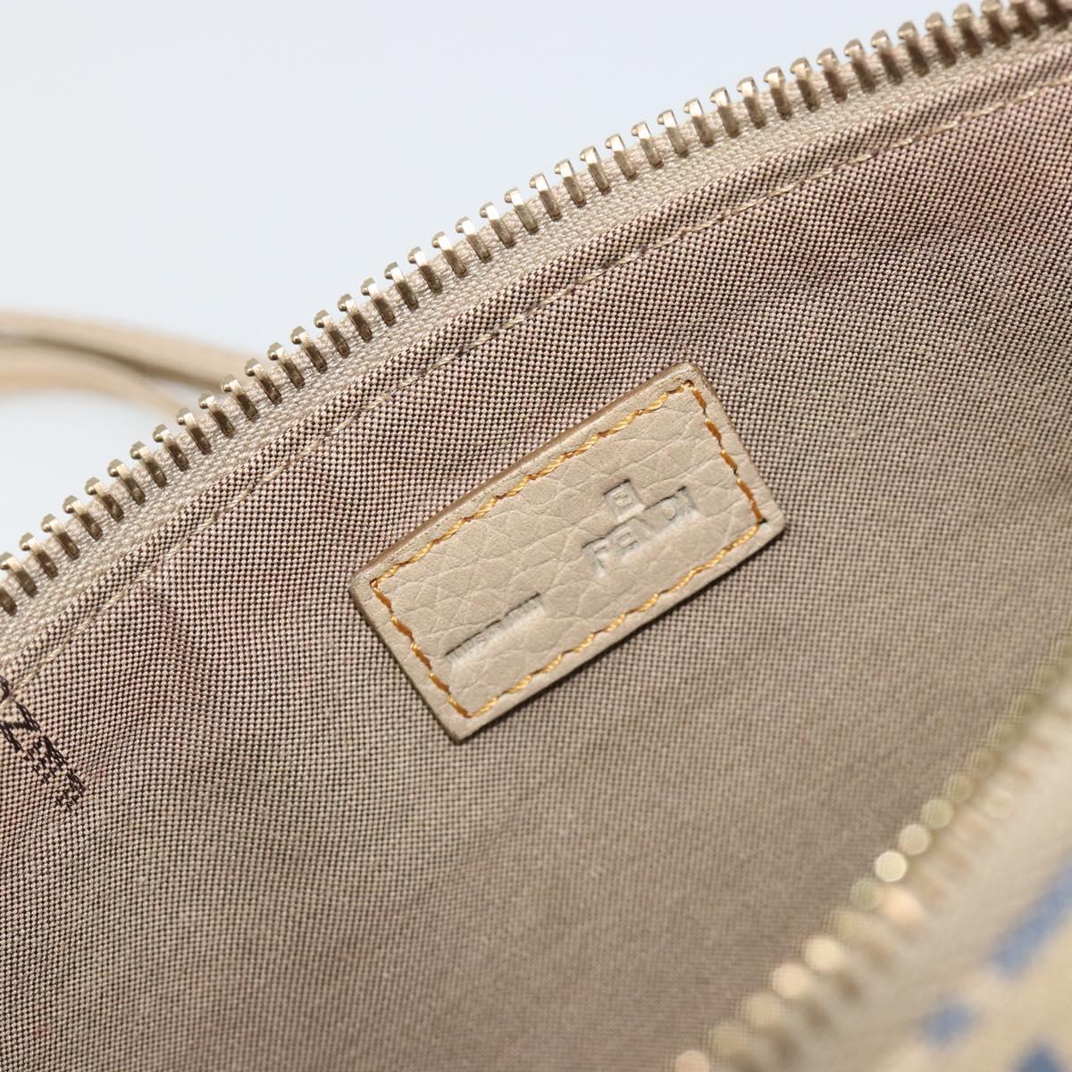 FENDI Zucchino Canvas Pouch Blue Gold Auth 187202