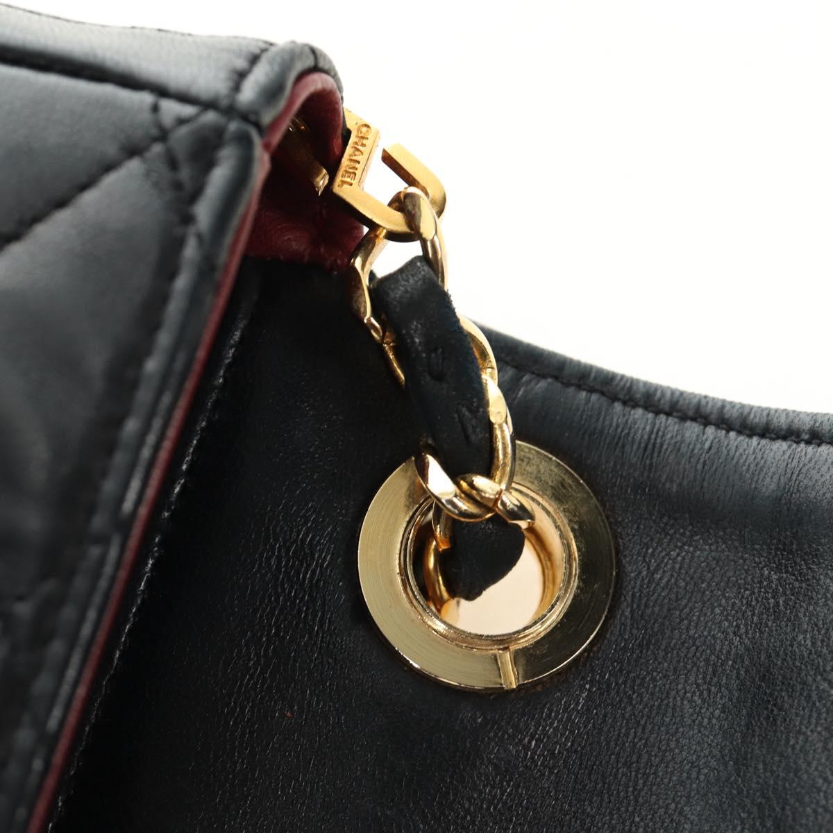 CHANEL Chain Matelasse Shoulder Bag Lamb Skin Black Gold CC Auth 187203SAV