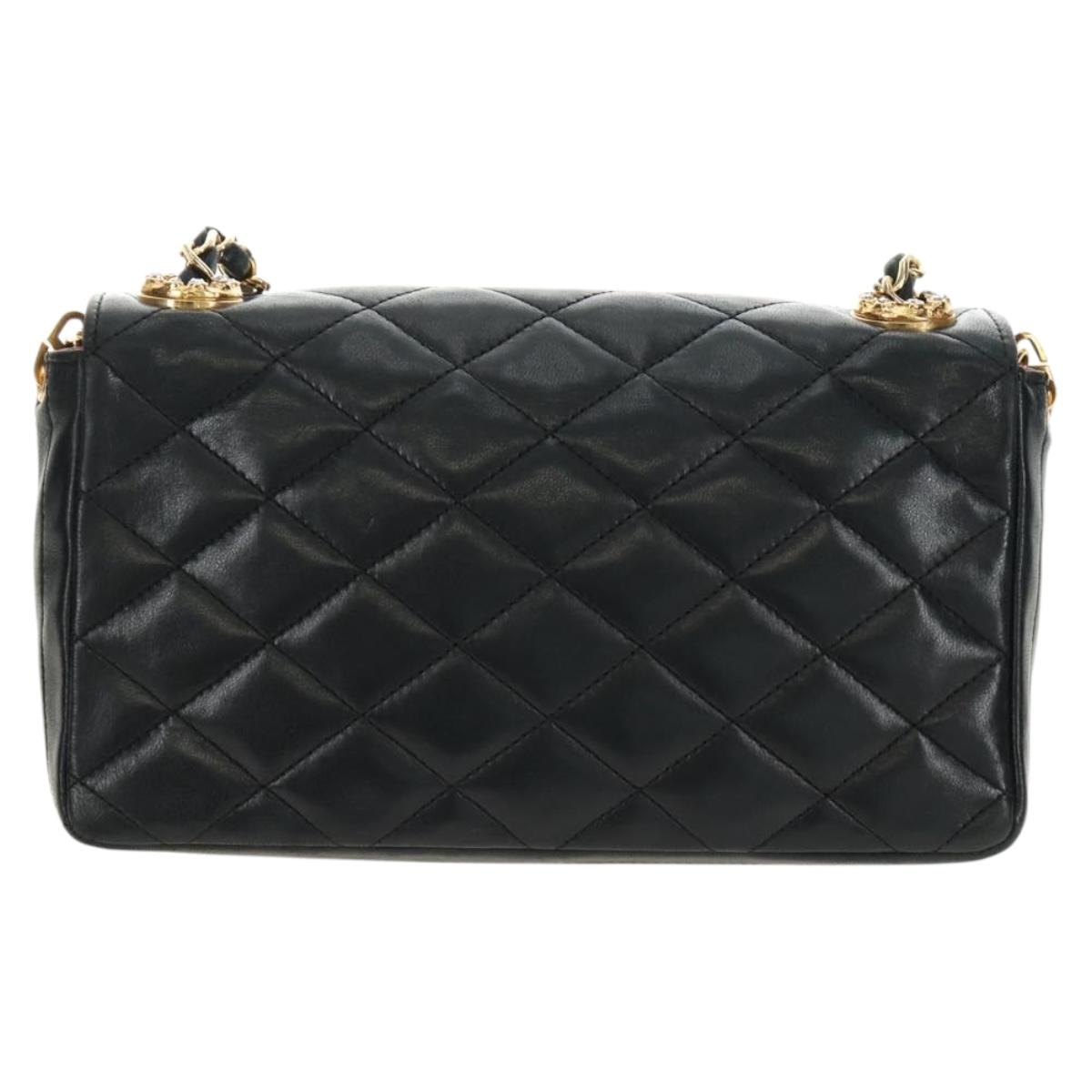 CHANEL Chain Matelasse Shoulder Bag Lamb Skin Black Gold CC Auth 187203SAV