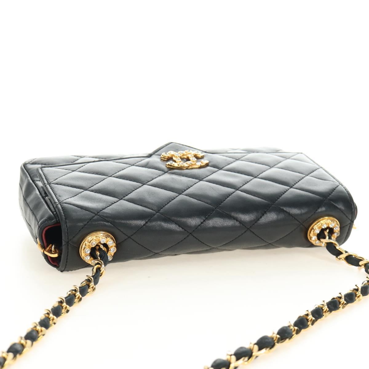 CHANEL Chain Matelasse Shoulder Bag Lamb Skin Black Gold CC Auth 187203SAV