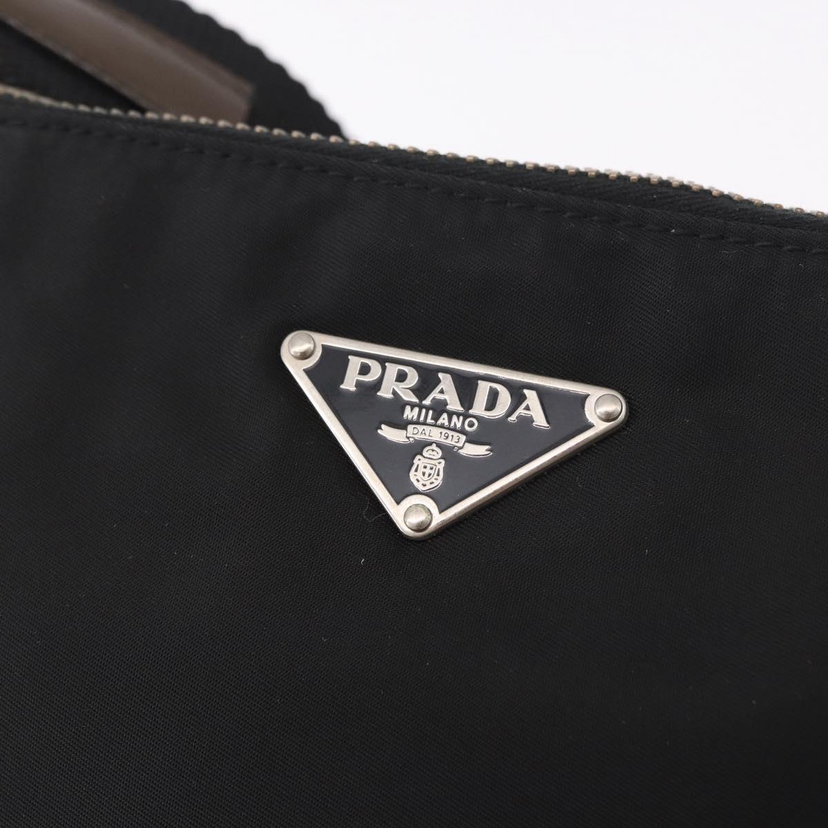 PRADA Shoulder Bag Nylon Silver Black Auth 187204A