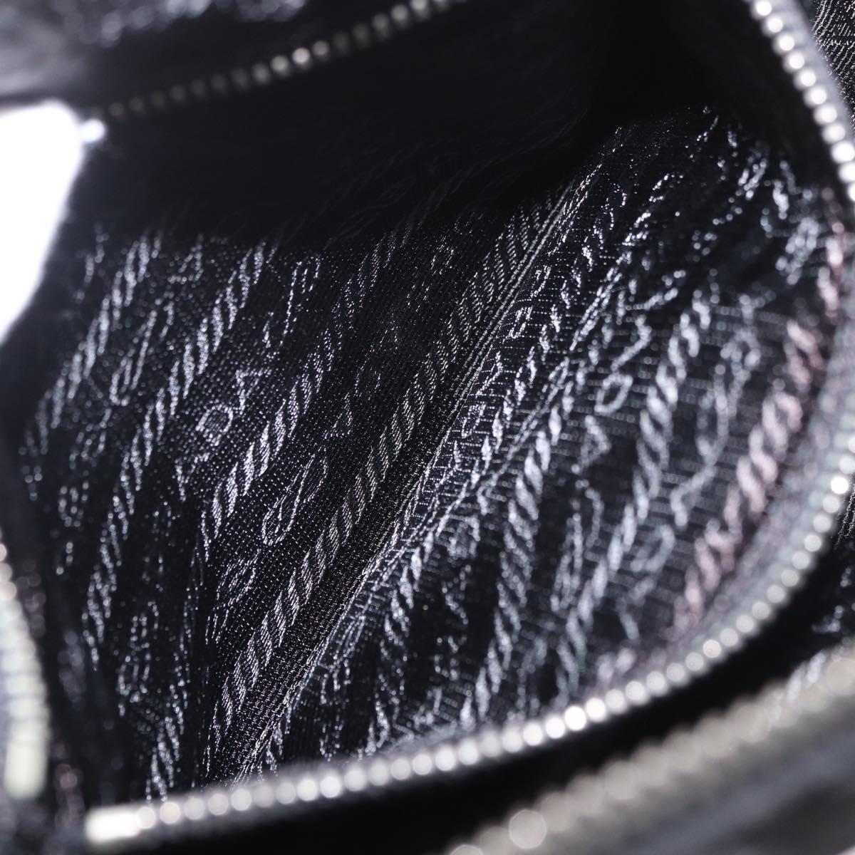 PRADA Shoulder Bag Nylon Silver Black Auth 187204A