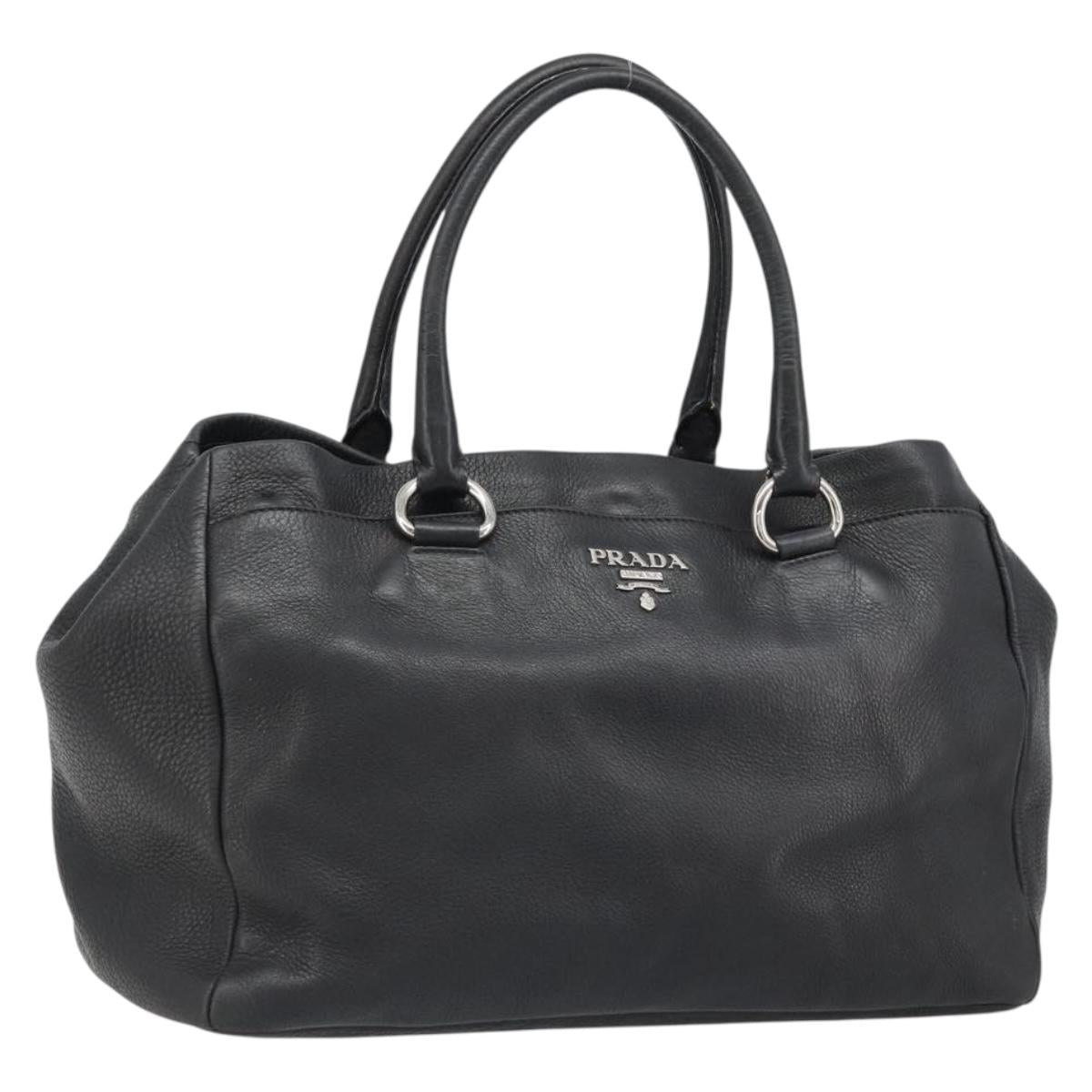 PRADA Tote Bag Leather Black Silver Auth 187205A