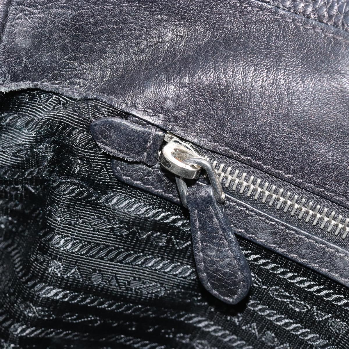 PRADA Tote Bag Leather Black Silver Auth 187205A