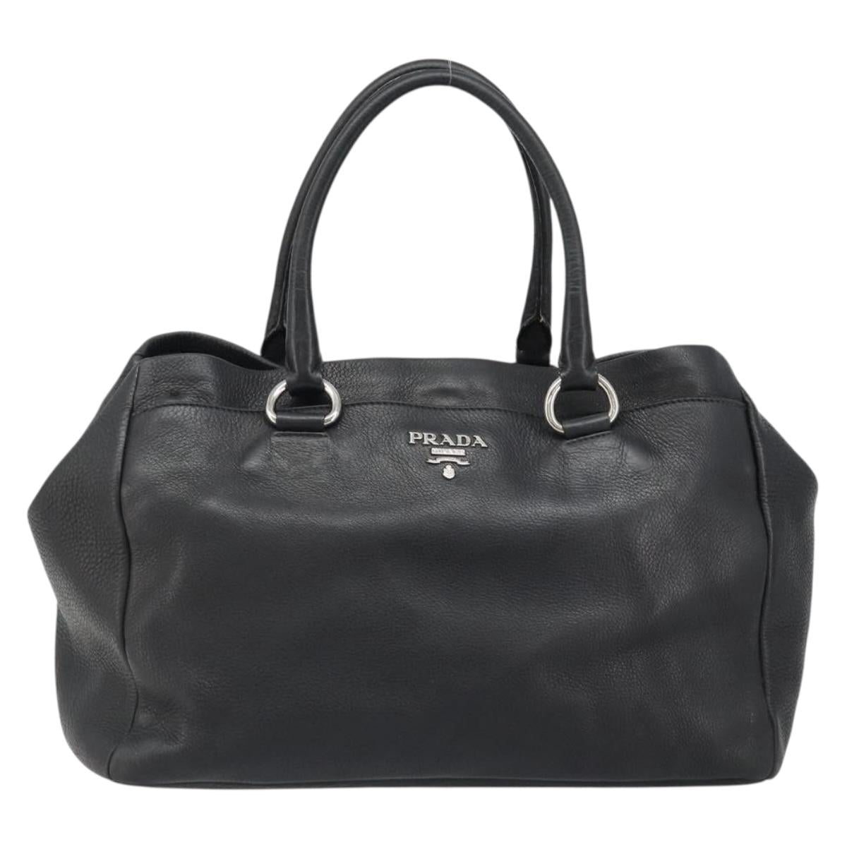 PRADA Tote Bag Leather Black Silver Auth 187205A