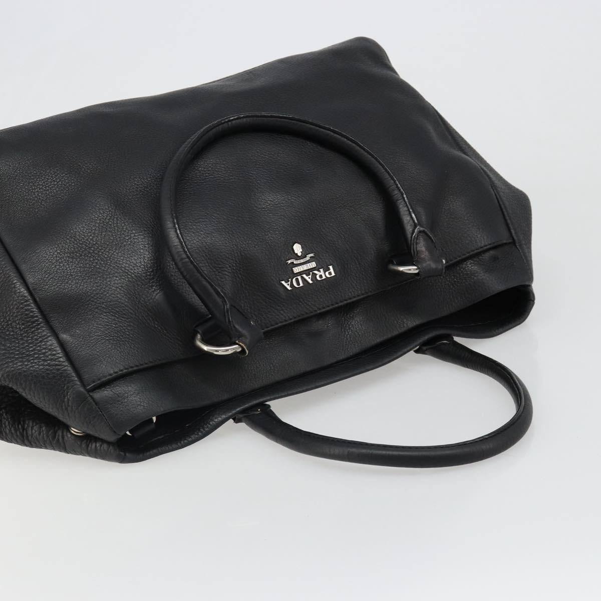 PRADA Tote Bag Leather Black Silver Auth 187205A