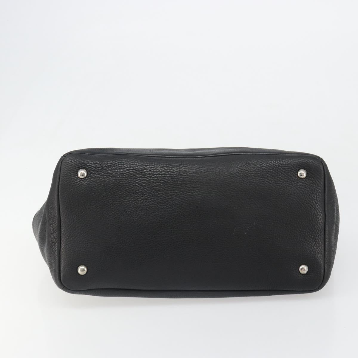 PRADA Tote Bag Leather Black Silver Auth 187205A