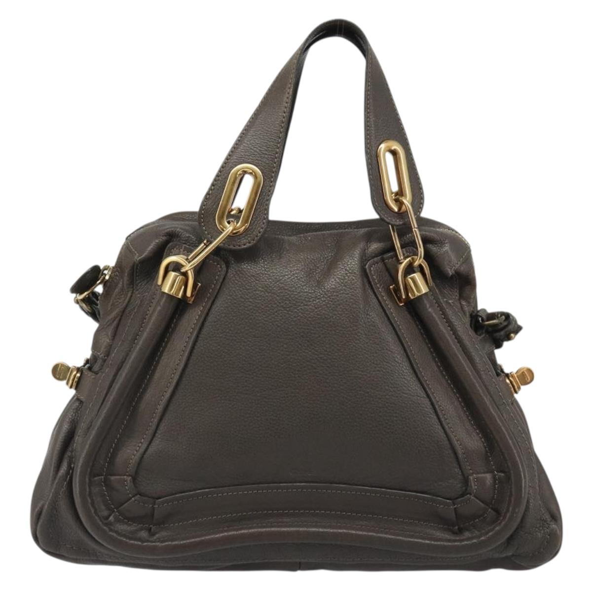 Chloe Paraty Hand Bag Leather 2way Brown Gold Auth 187206A