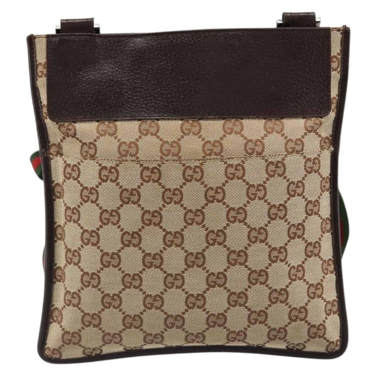 GUCCI GG Canvas Web Sherry Line Shoulder Bag Beige Red Green 27639 Auth 187207A