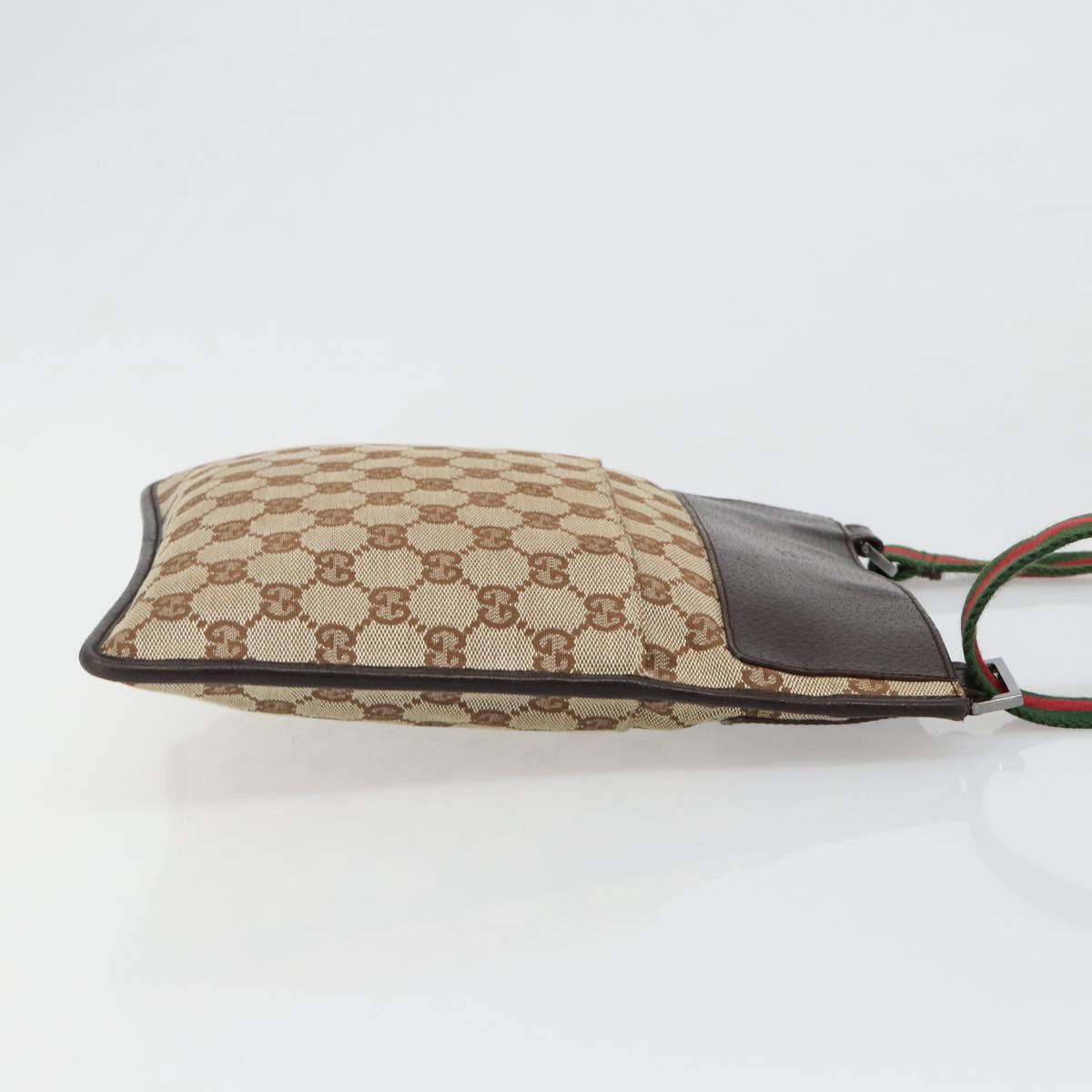 GUCCI GG Canvas Web Sherry Line Shoulder Bag Beige Red Green 27639 Auth 187207A
