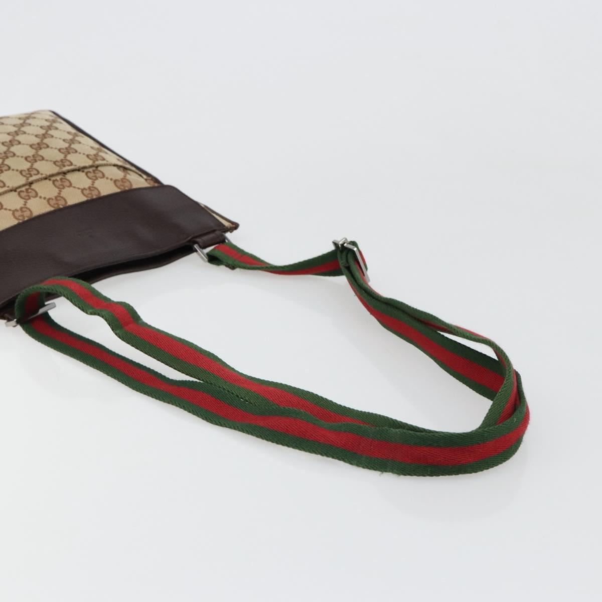 GUCCI GG Canvas Web Sherry Line Shoulder Bag Beige Red Green 27639 Auth 187207A