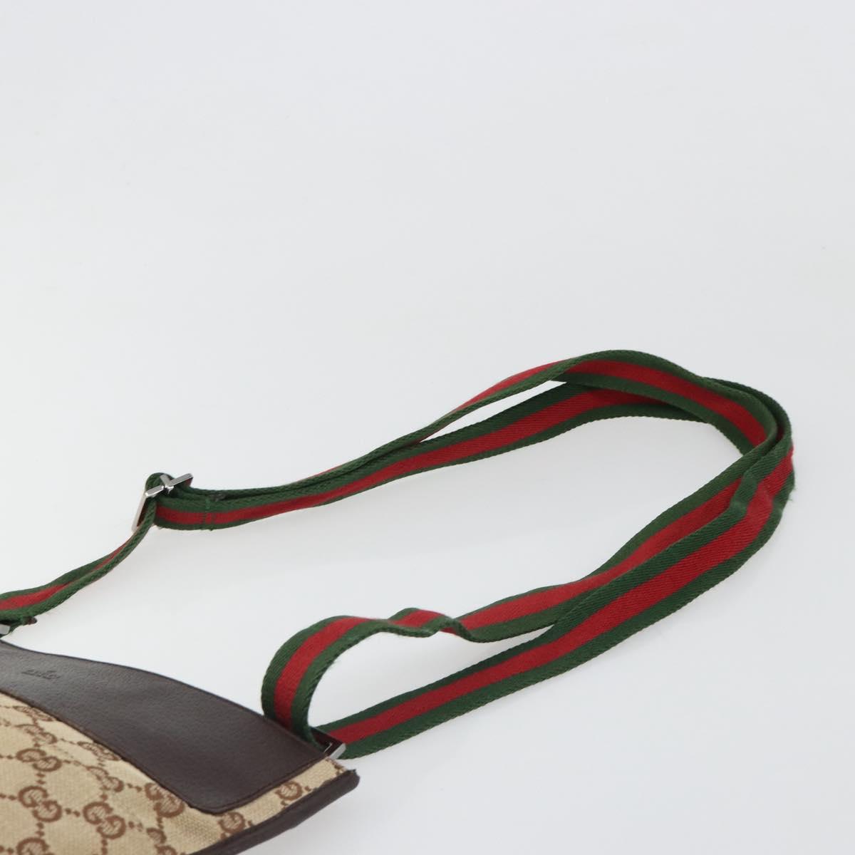 GUCCI GG Canvas Web Sherry Line Shoulder Bag Beige Red Green 27639 Auth 187207A