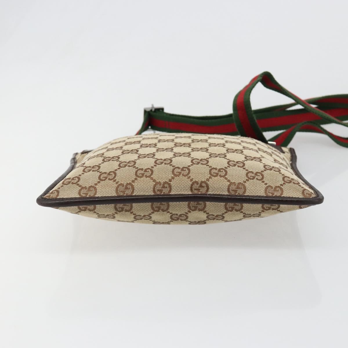 GUCCI GG Canvas Web Sherry Line Shoulder Bag Beige Red Green 27639 Auth 187207A
