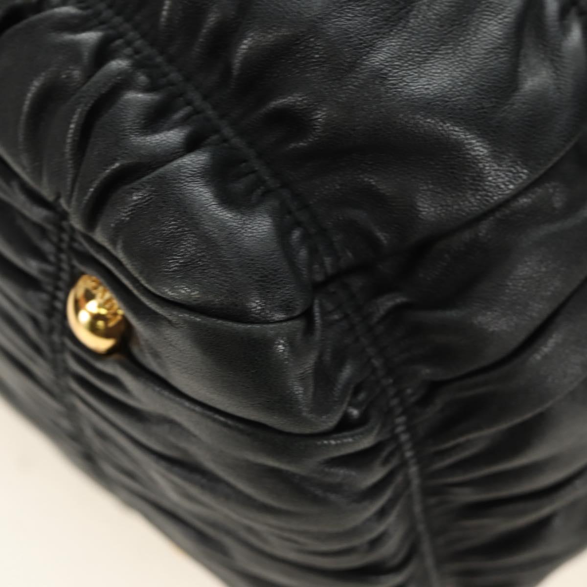 PRADA Gathered Hand Bag Leather 2way Black Gold Auth 187209SAV