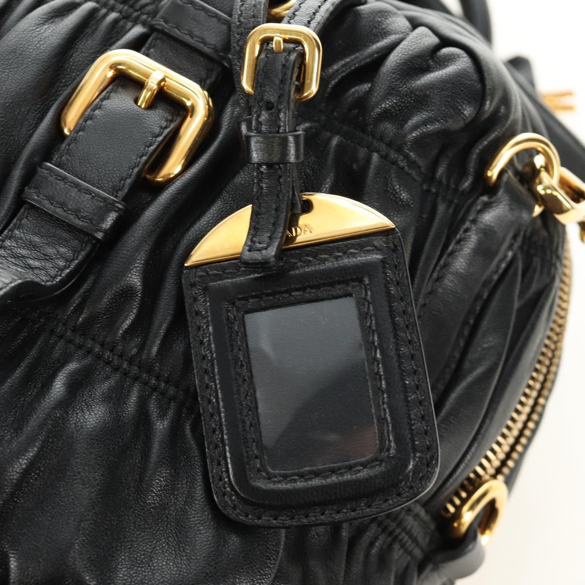 PRADA Gathered Hand Bag Leather 2way Black Gold Auth 187209SAV