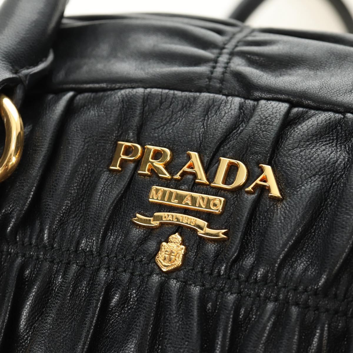 PRADA Gathered Hand Bag Leather 2way Black Gold Auth 187209SAV