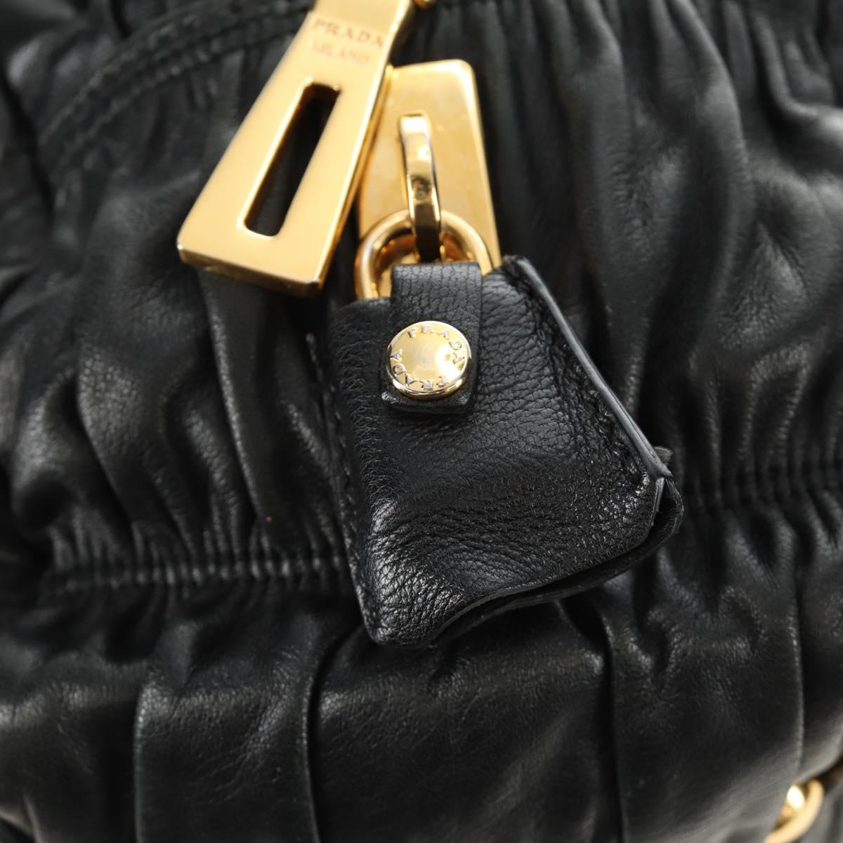 PRADA Gathered Hand Bag Leather 2way Black Gold Auth 187209SAV