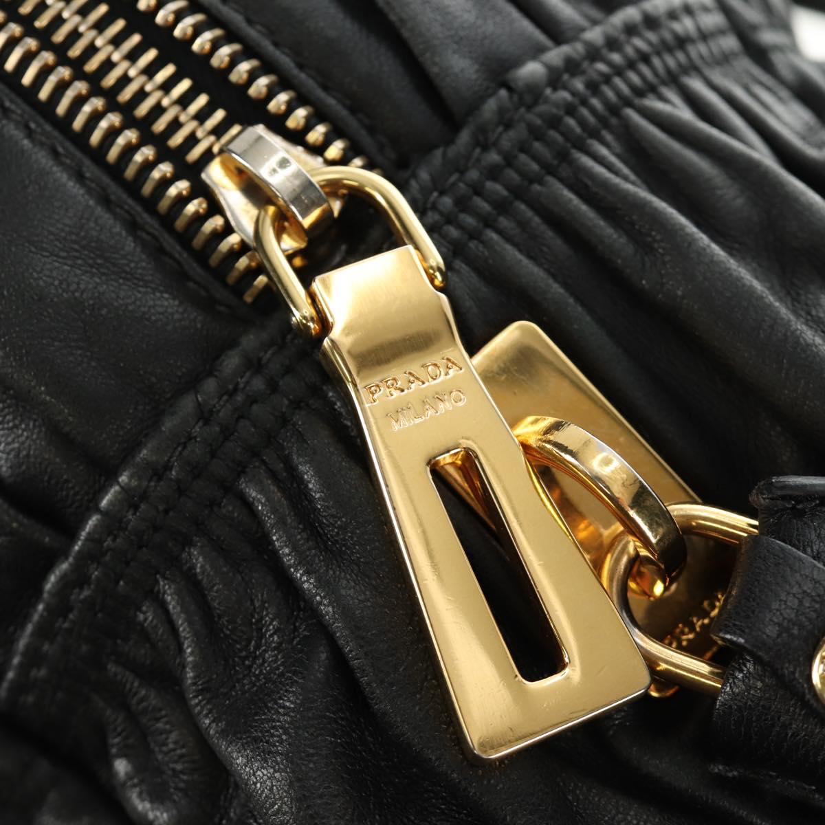 PRADA Gathered Hand Bag Leather 2way Black Gold Auth 187209SAV