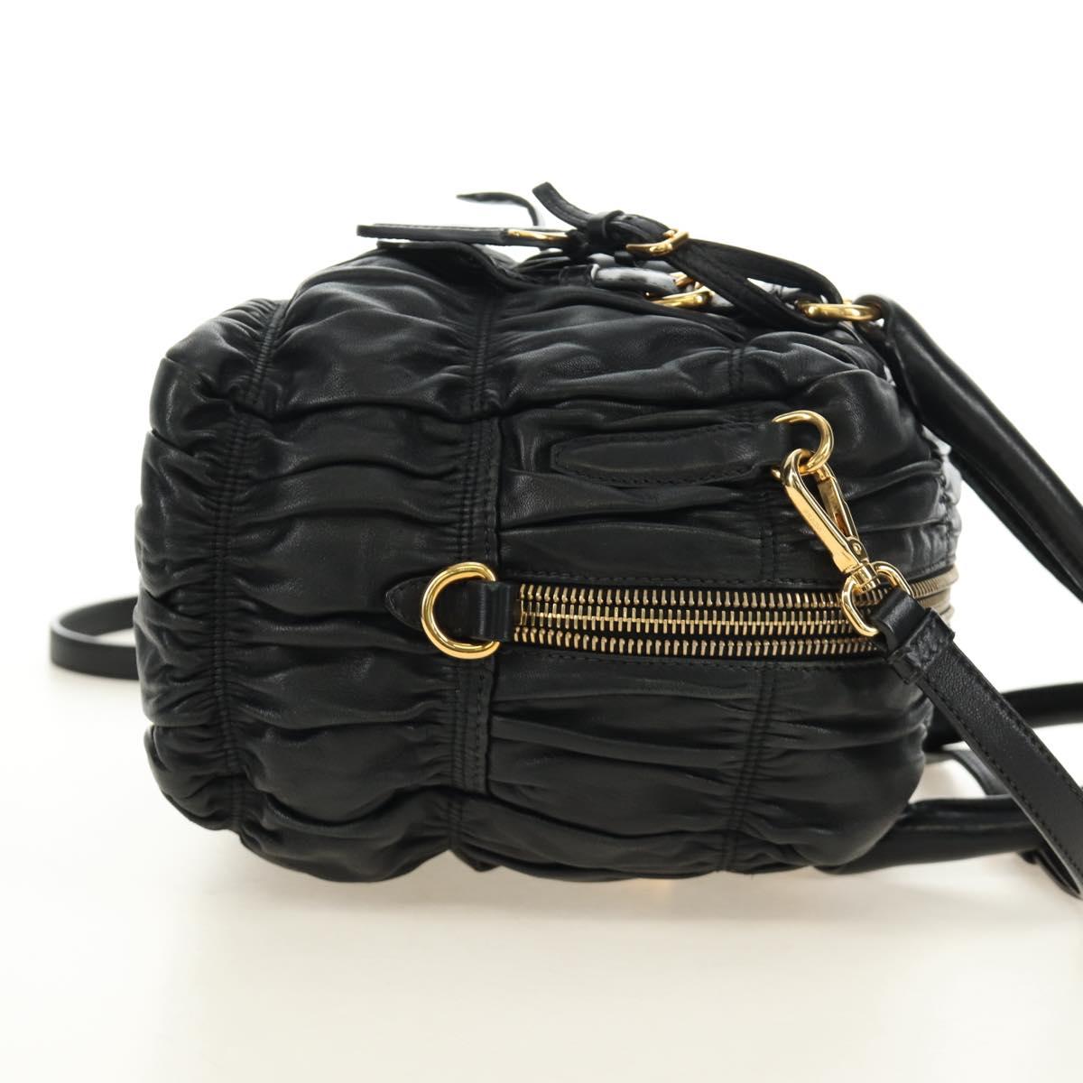 PRADA Gathered Hand Bag Leather 2way Black Gold Auth 187209SAV