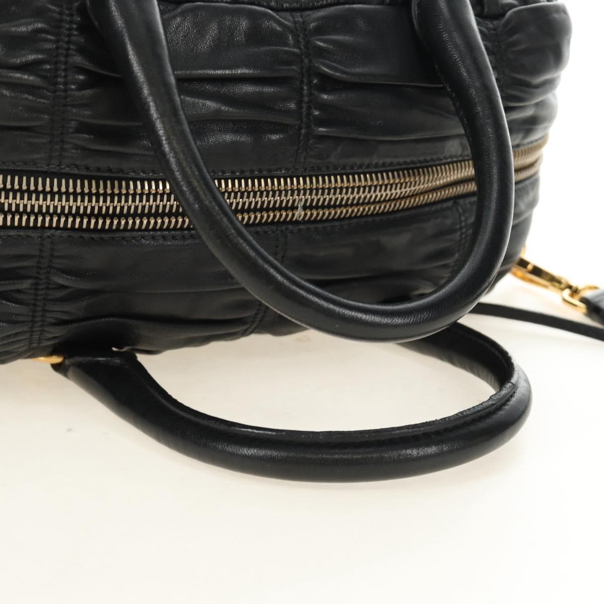 PRADA Gathered Hand Bag Leather 2way Black Gold Auth 187209SAV