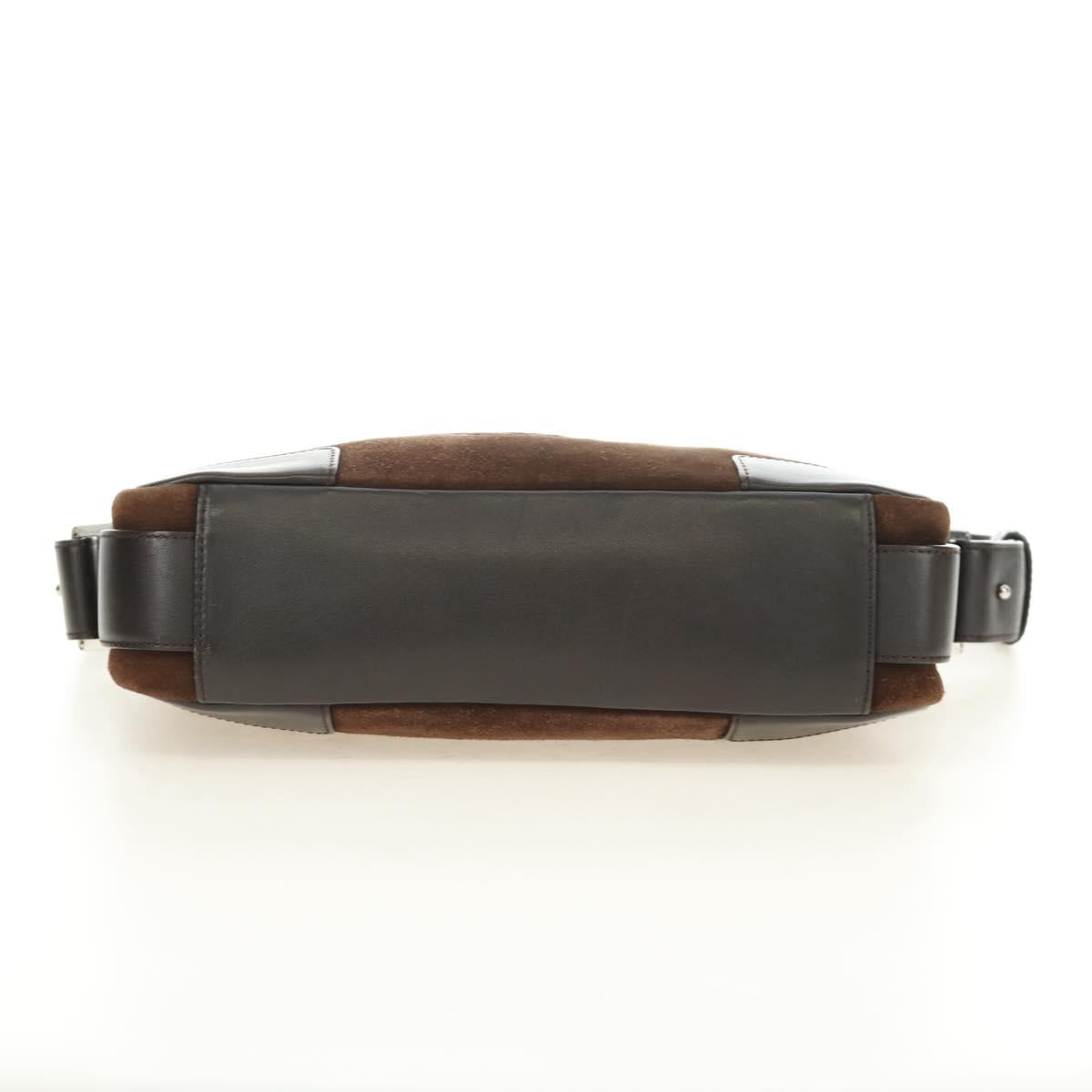 LOEWE Anagram Shoulder Bag Suede Leather Brown Silver Auth 187211SAV