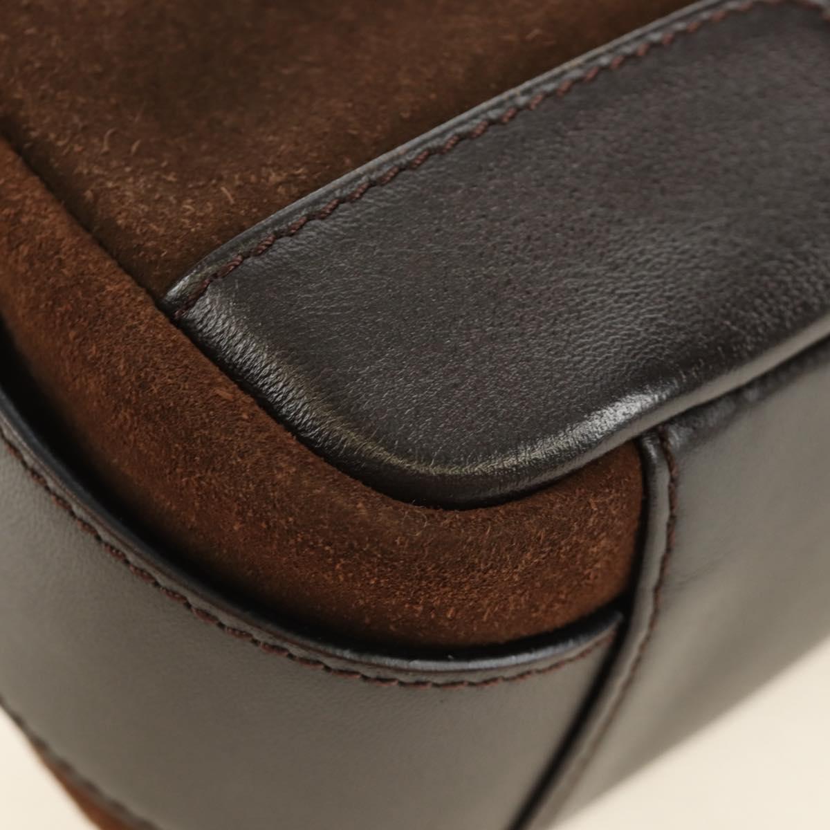 LOEWE Anagram Shoulder Bag Suede Leather Brown Silver Auth 187211SAV