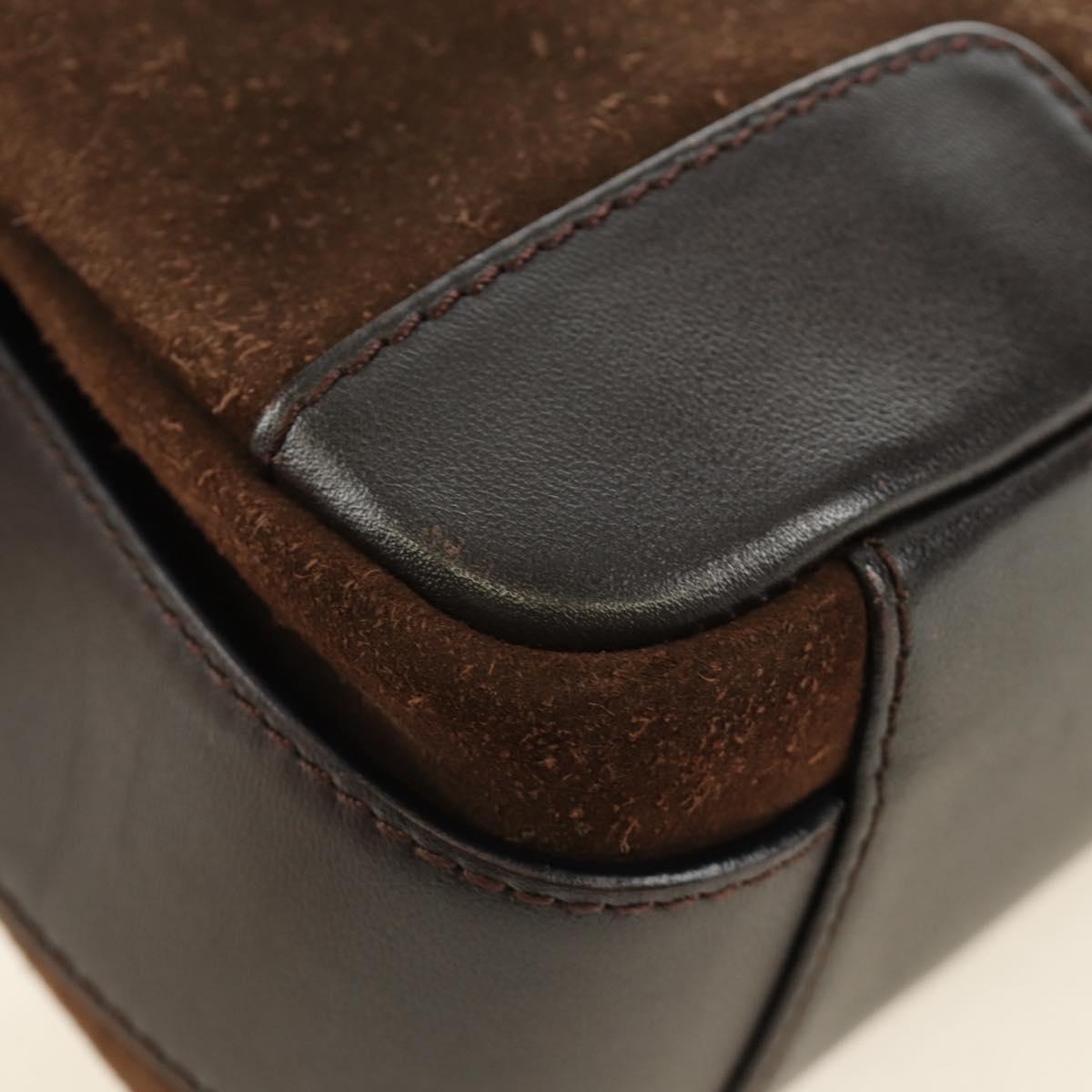 LOEWE Anagram Shoulder Bag Suede Leather Brown Silver Auth 187211SAV