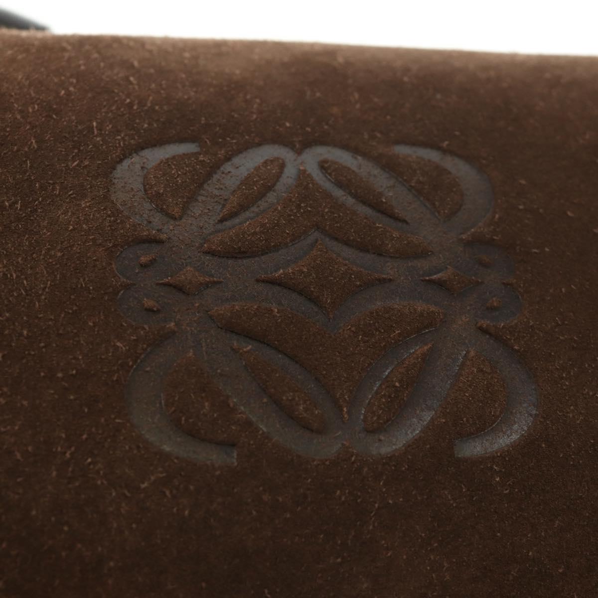 LOEWE Anagram Shoulder Bag Suede Leather Brown Silver Auth 187211SAV