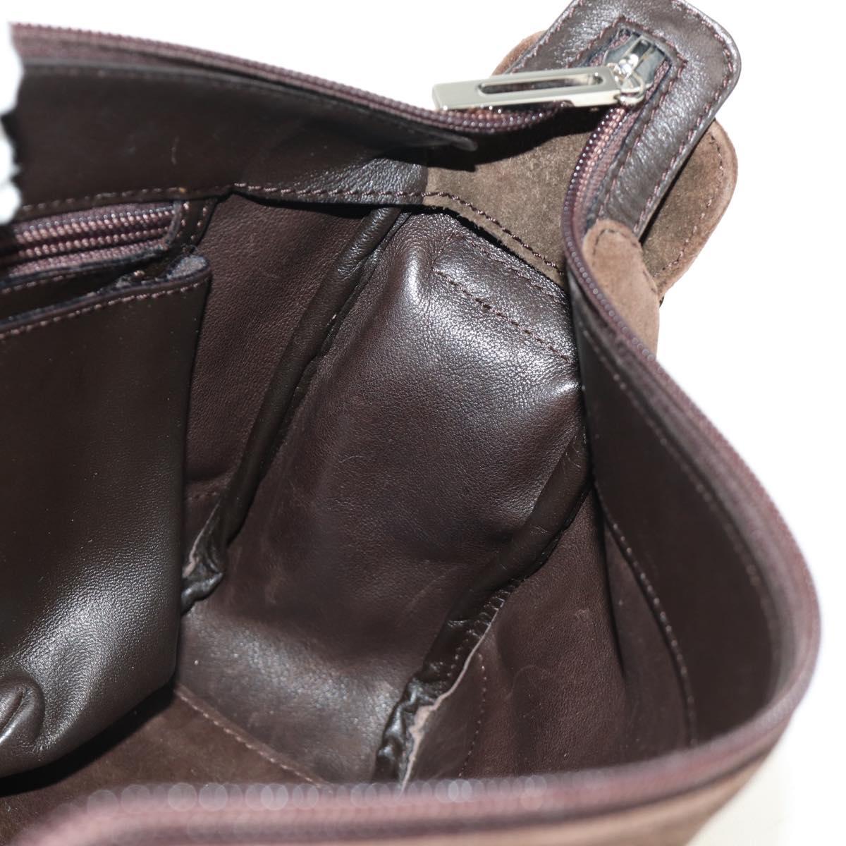 LOEWE Anagram Shoulder Bag Suede Leather Brown Silver Auth 187211SAV