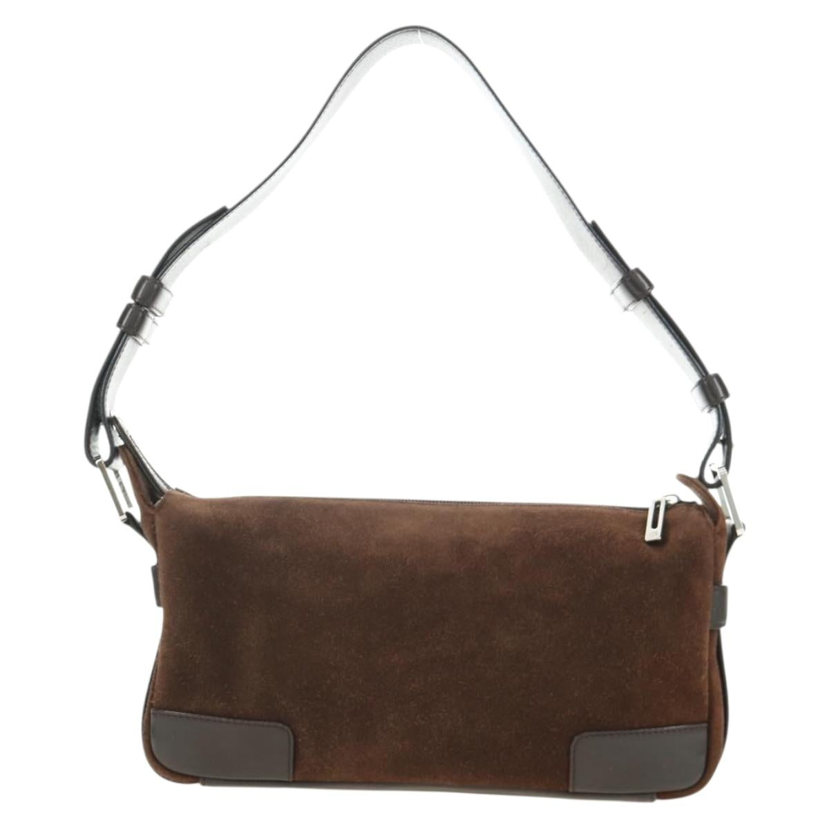 LOEWE Anagram Shoulder Bag Suede Leather Brown Silver Auth 187211SAV