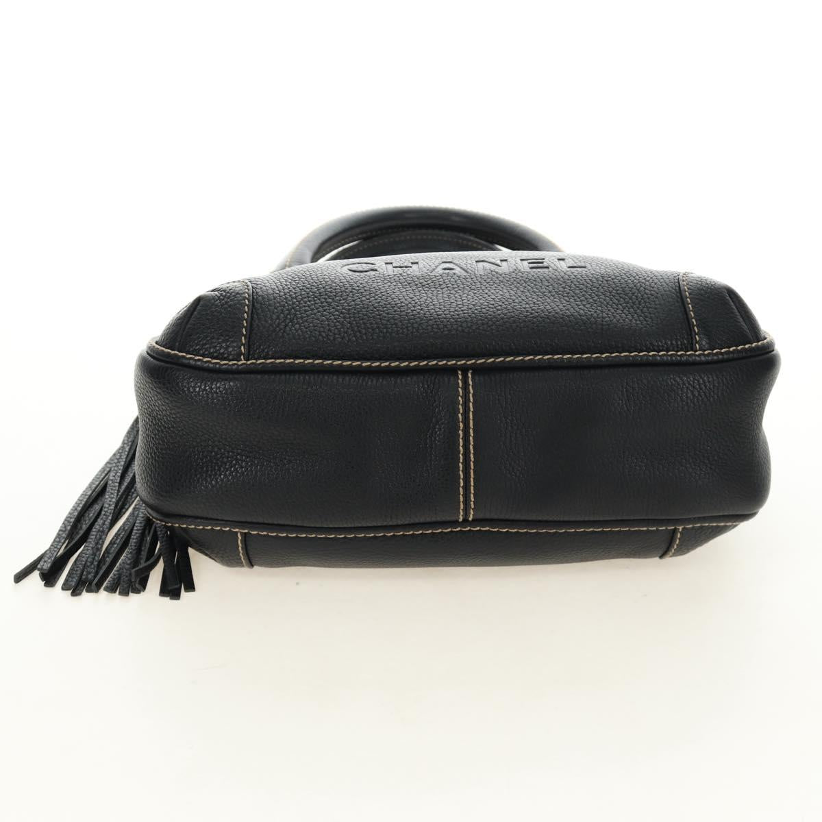 CHANEL Hand Bag Leather Black Silver CC Auth 187213SAV