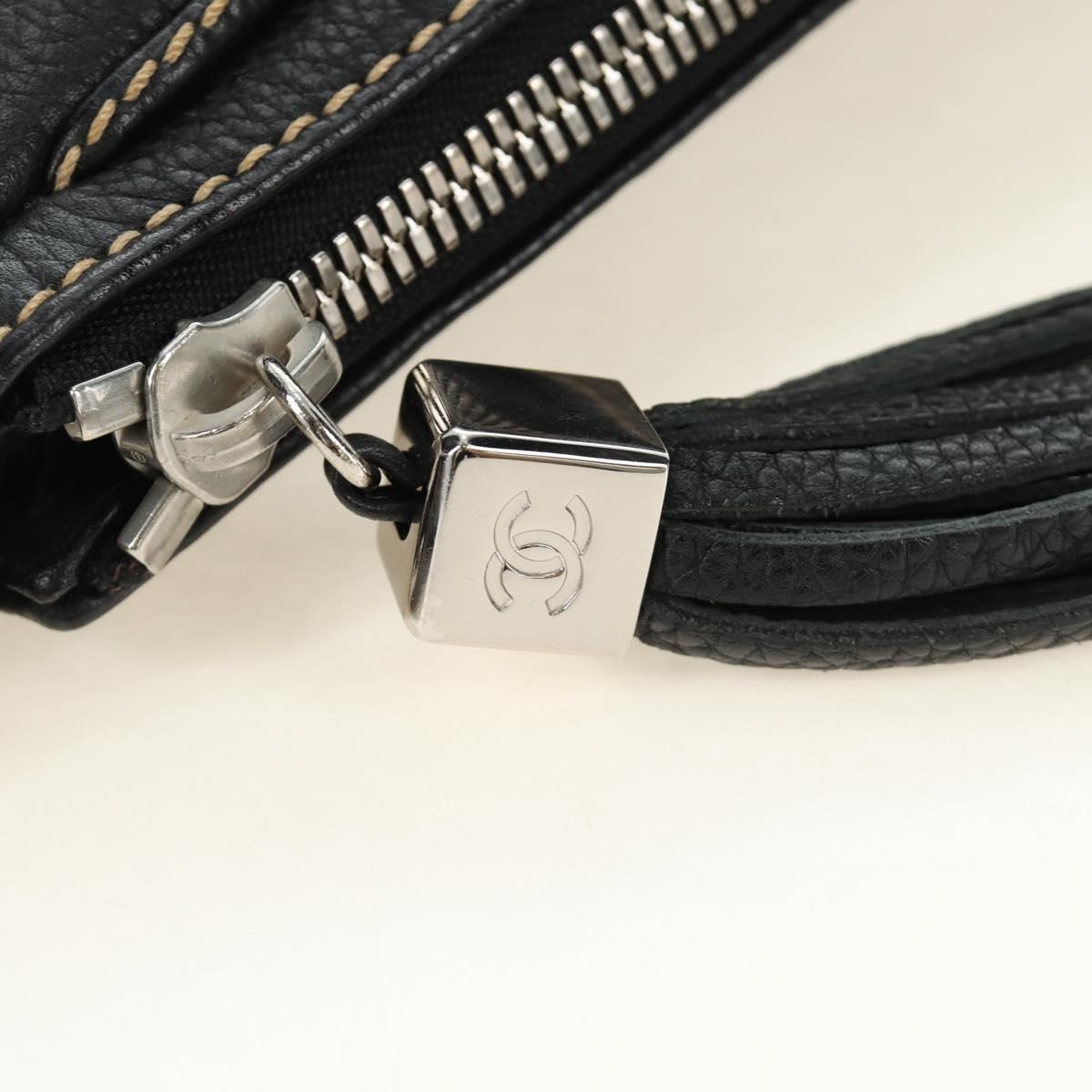 CHANEL Hand Bag Leather Black Silver CC Auth 187213SAV