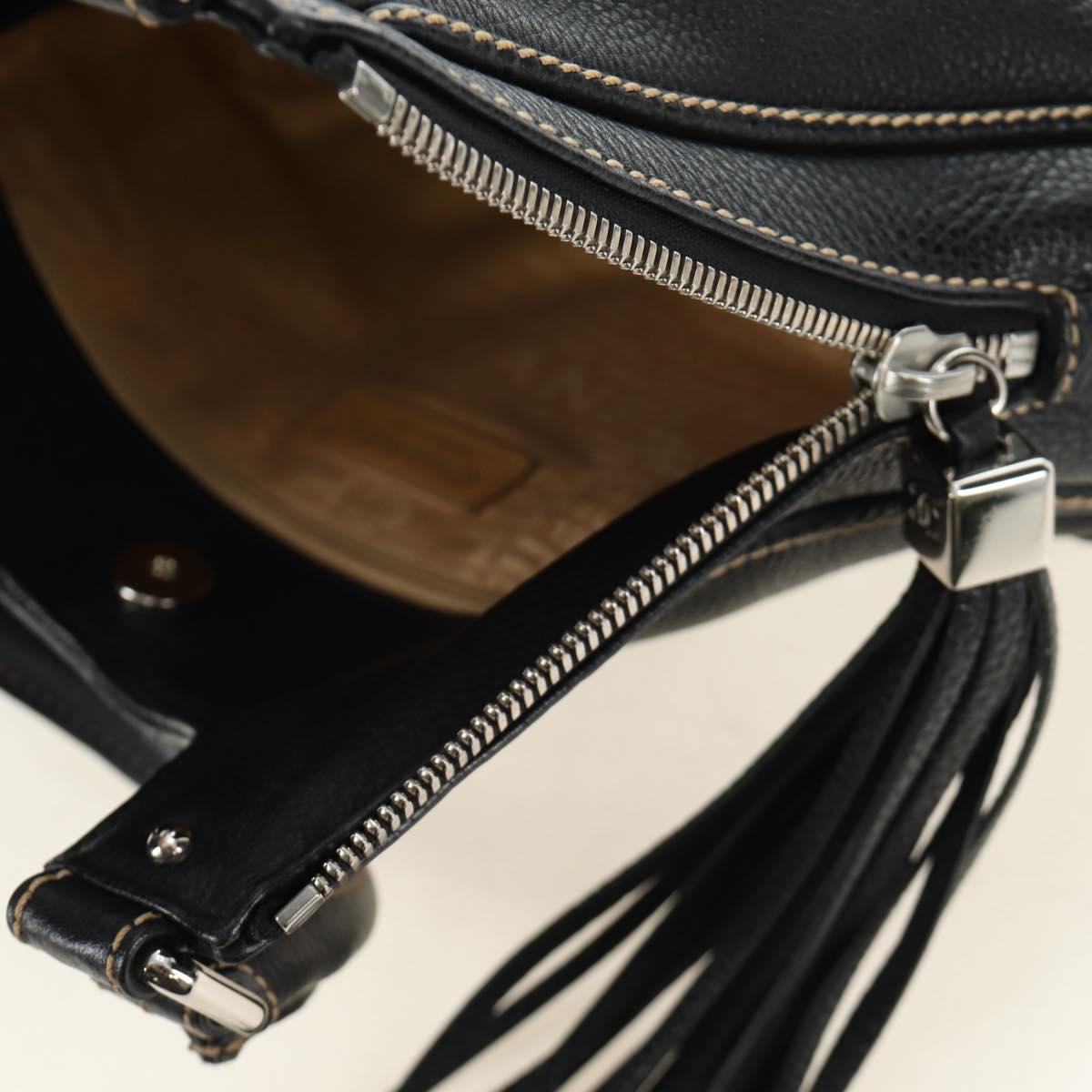 CHANEL Hand Bag Leather Black Silver CC Auth 187213SAV